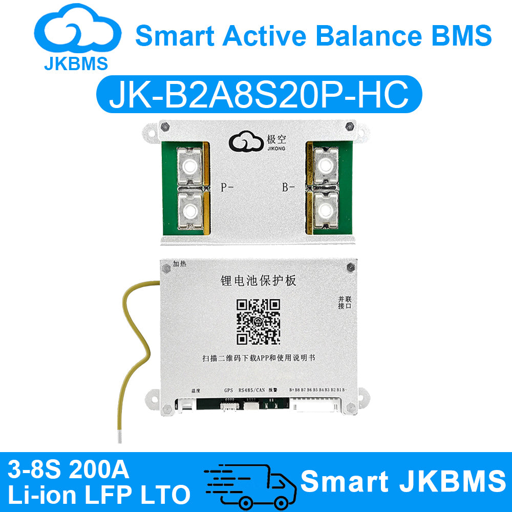 JK-B2A8S20P-HC · 200A Smart BMS (3S-8S / 12V-24V)